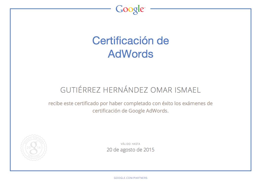 certificado google ads de omar ismael gutierrez
